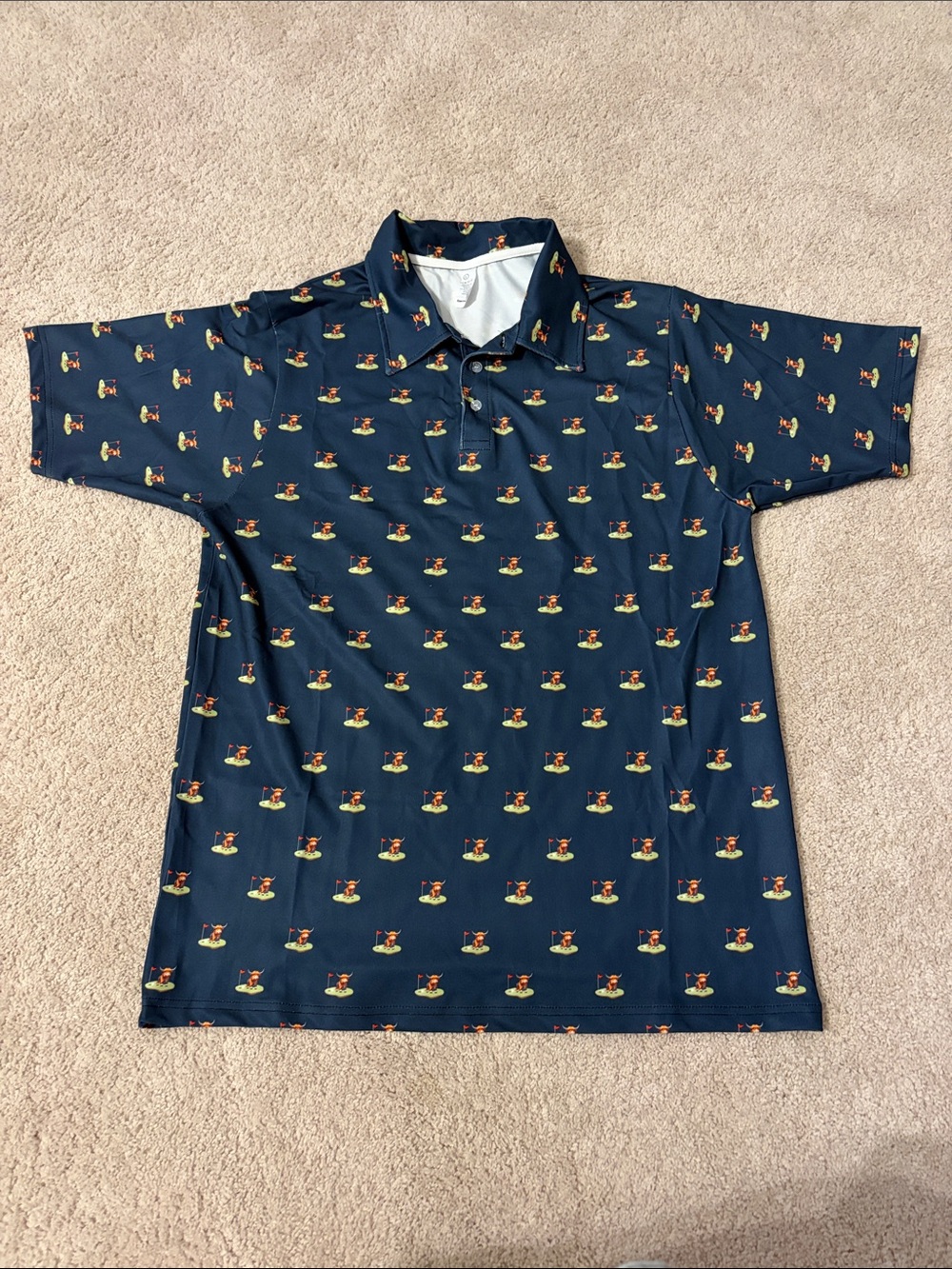 Men’s Scottish highland cow mid weight polo size large